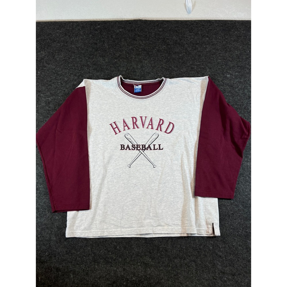 Vintage Harvard Baseball Shirt Mens XXL Gray Burgundy Champion USA Raglan 90s